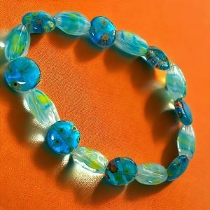 Aqua Murano Glass Venetian Bead Stretch Bracelet!